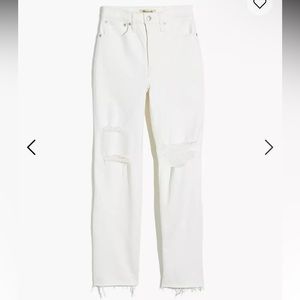 Madewell The Perfect Vintage Straight Jean in Tile White: Ripped-Knee Edition